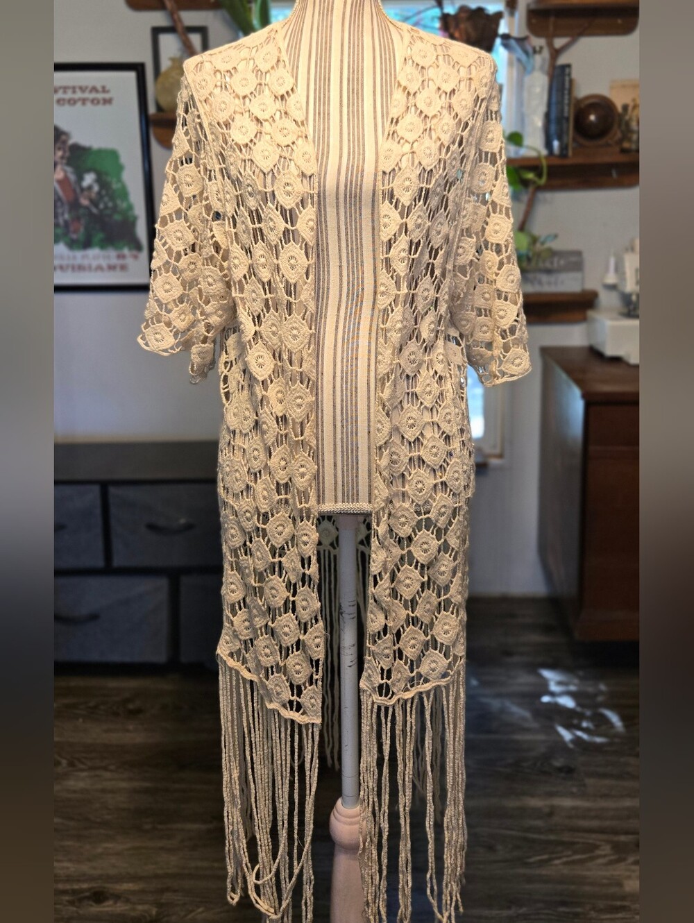 Rebellion Cream Crochet Fringe Kimono Shrug